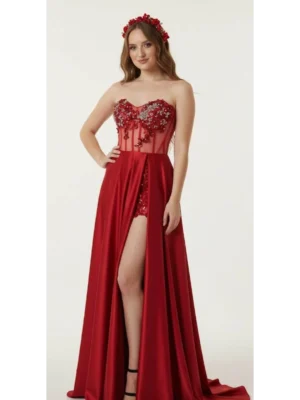 tamamen-el-isciligi-kirmizi-straplez-ici-mini-etekli-abiye-38-beden